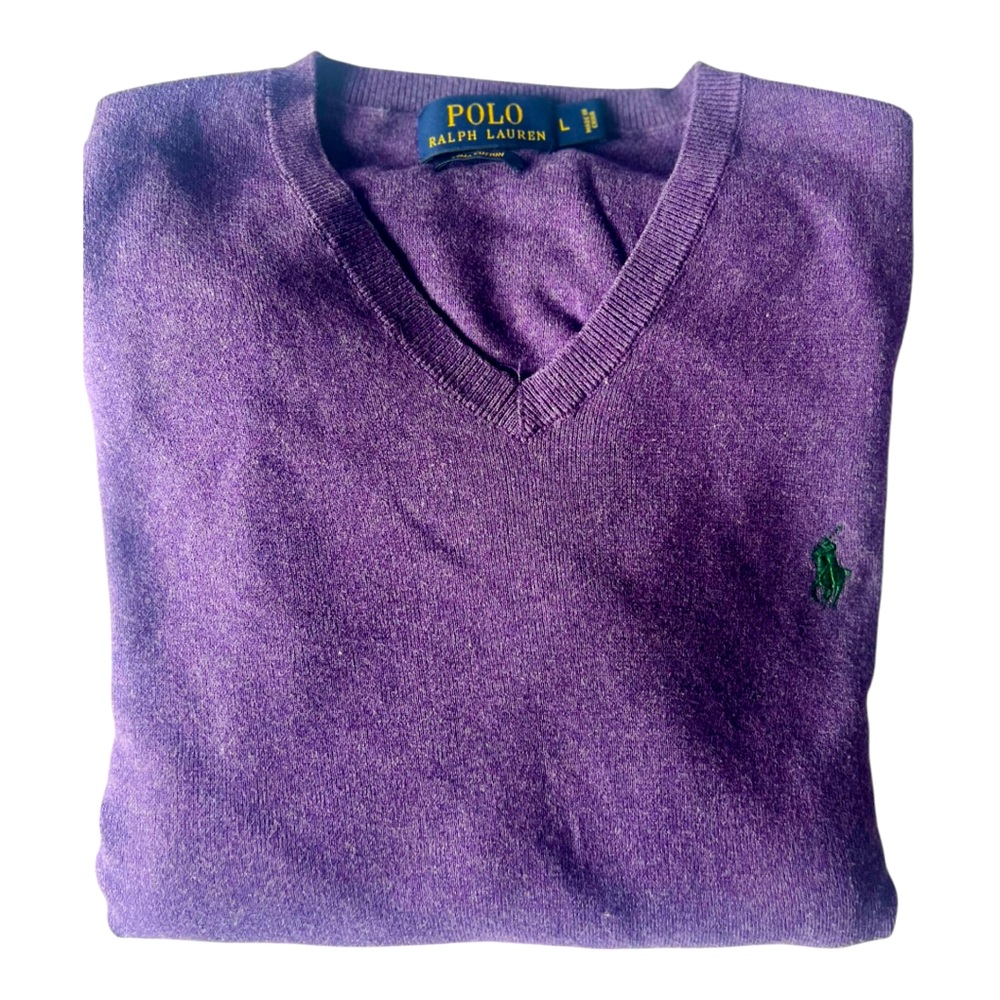 ⚜️Ralph Lauren Purple Pima Cotton V-Neck Sweater w/ Dark Green Pony - Large⚜️